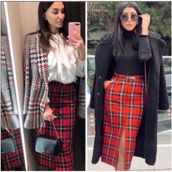 🦋 Bloggers Favorite 🦋  Zara Plaid Pencil Skirt Size M - Picture 10 of 15